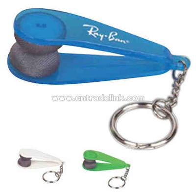 Non-abrasive microfiber glasses cleaner with key chain