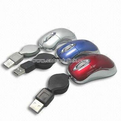 Notebook USB High-resolution Optical Mouse with Auto Retractable USB Cable
