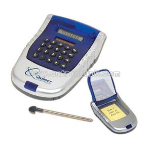 Notepad calculator with mini chrome pen
