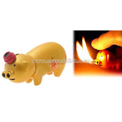 Novelty PIGGY Pig Lighter with 2 Regular Flames Lighter (Bigger) - Yellow