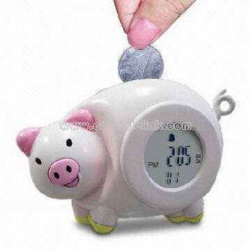 Novelty Pig Shaped Digital Clock with Coin Bank and Radio