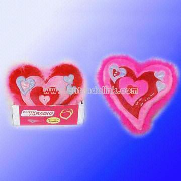 Novelty Plush Heart-Shape FM Scan Radio with Marabou around