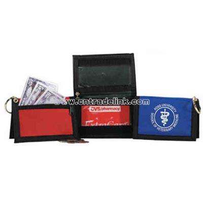 Nylon ID wallet with key ring and zipper pocket