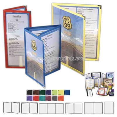 Nylon sewn four view book style menu cover