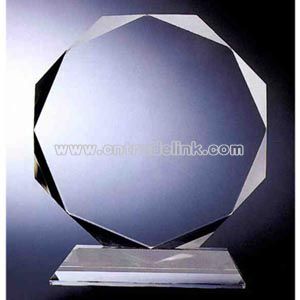 Octagon Circle crystal award with base