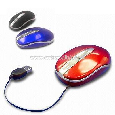 Optical USB Mouse with Built-in Auto Retractable USB Cable