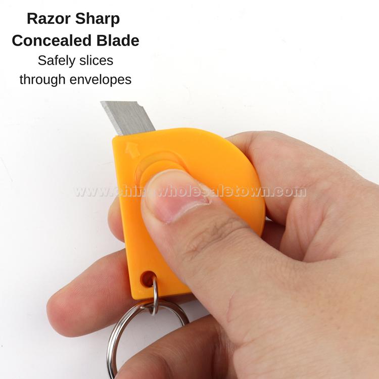 Orange Envelop Letter Opener Knife Plastic Letter Opener with Key Ring