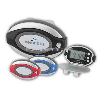 Oval clip-on pedometer / clock