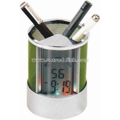 Pen Holder with Clock