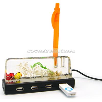 Pen Stand with USB 4 Ports Hub with Aquarium Design