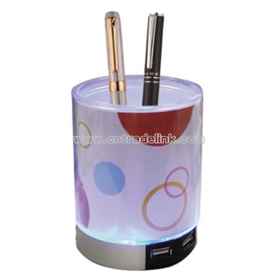 Pen holder with 4 USB hubs & blue mood light