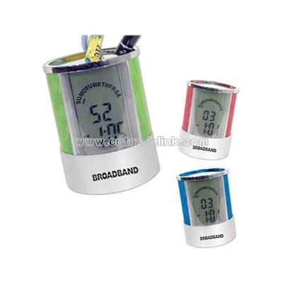 Pen holder with LCD clock