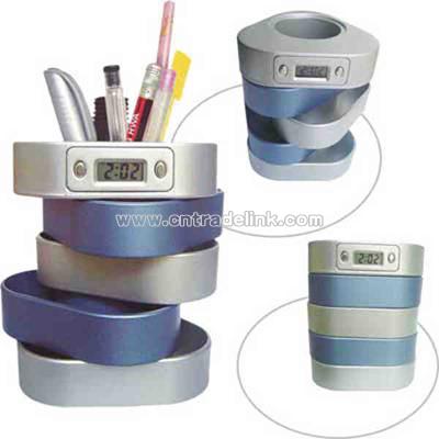 Pen holder with LCD clock