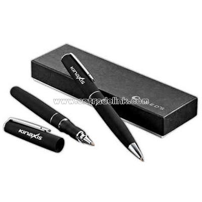 Pen set with roller ball pen and twist action pen