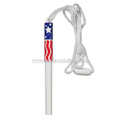 Pen with flag design cap and rope