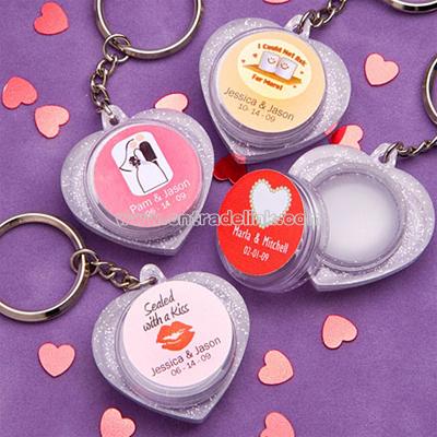 Personalized Heart Shaped Lip Balm Key Chain Favors
