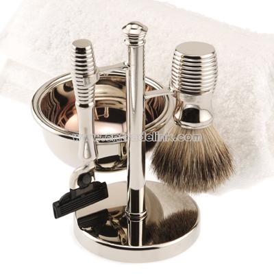 Personalized Mach3 Razor, Badger Brush, Soap Dish with Ribbed Accents