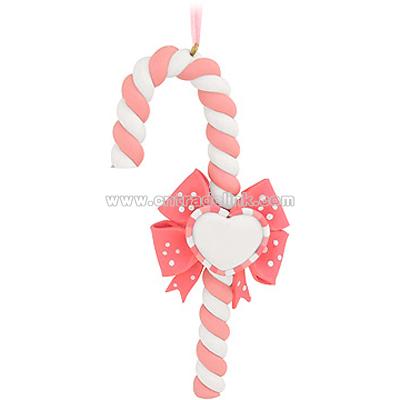 Personalized Pink Heart Candy Cane Ornament