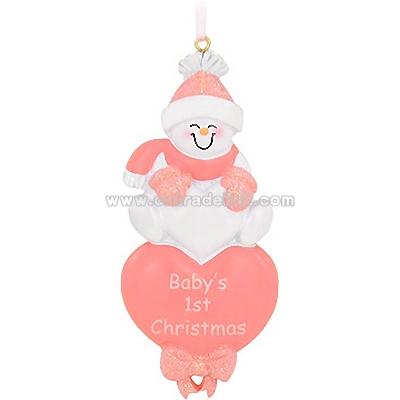 Personalized Pink Snowbaby's First Christmas Ornament