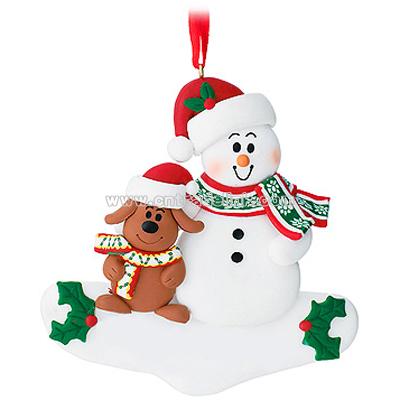 Personalized Snowman With Dog Ornament