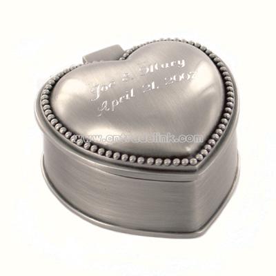 Pewter Brushed Heart Mini Jewelry Box