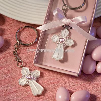 Pink Cross Key Chain Favors