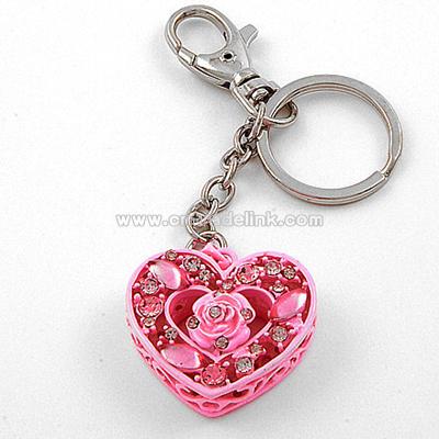 Pink Rose Heart Purse Charm / Keychain