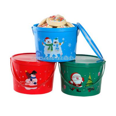 Plastic Christmas Buckets with Handles and Lids