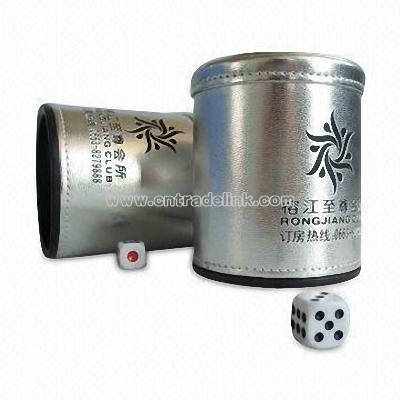 Plastic Dice Cup Cover with Leather Outside and Engraved Logo