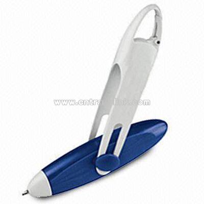 Plastic Pen with Carabiner and Rotating Opening Mechanism