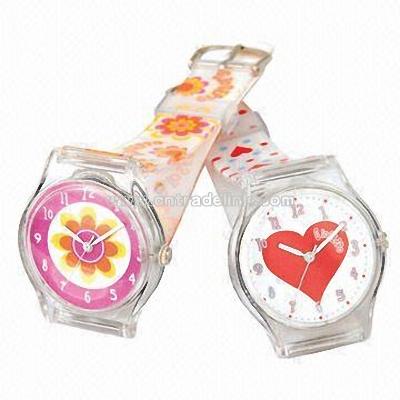 Plastic Watch with Transparent Case and Colorful Straps