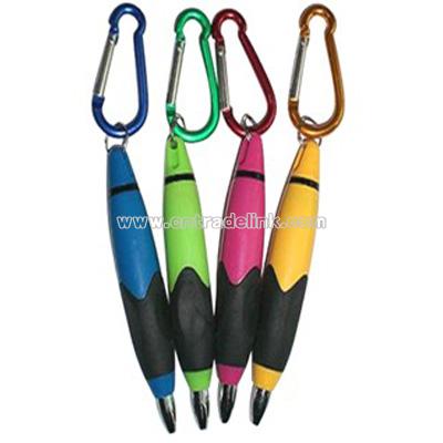 Plastic ballpoint pen with carabiner