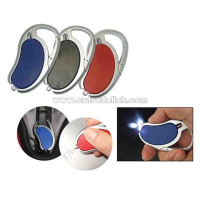 Plastic flip carabiner pen with LED light.