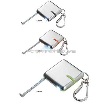 Plastic nickle plated measurement tape key ring with white LED light