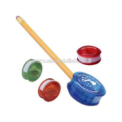 Plastic pencil sharpener with thumb slide cover for easy cleaning
