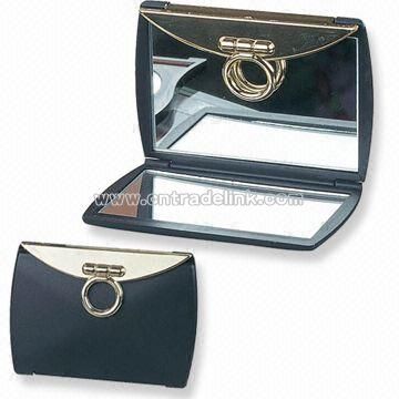 Plastic pocket folding mirror gold-plated