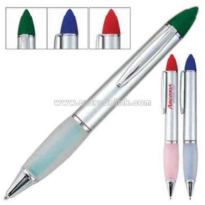 Plastic twist action ballpoint pen and stylus combo