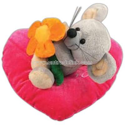 Plush valentine mouse in a heart shape pillow