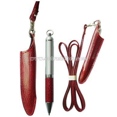Pocket Ball Pen with Brass/Leather Barrel and Chrome Parts