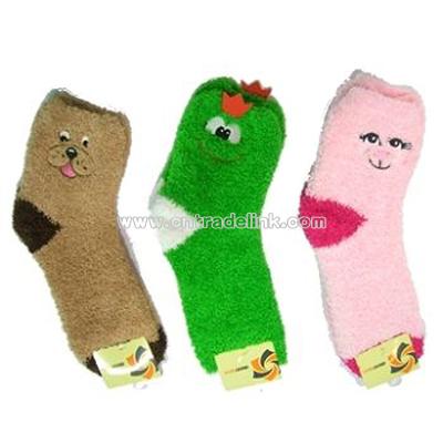 Polar Fleece Embroidery Slipper Socks