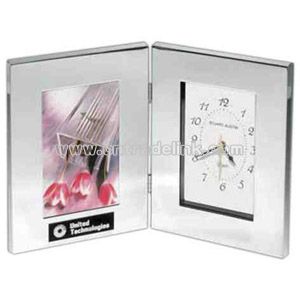 Polished silver aluminum Combination clock and photo frame