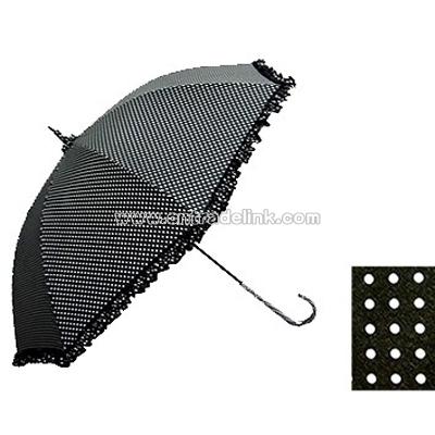 Polka Dot Ruffle Edges Parasol Umbrella-Black