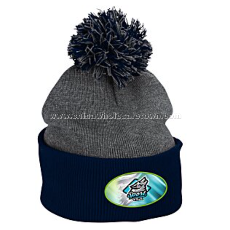 Pom Pom Knit Hat - Full Color Patch