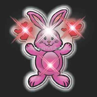 Printed bunny with hearts flashing pin