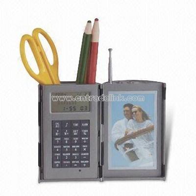 Promotional Multifunctional Calculator with Photo Frame Pen Holder Radio Clock