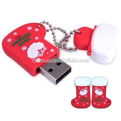 Promotional Xmas Socks Rubber USB Flash Drive/Pen Drive