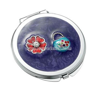 Purple Marbelized Round Compact Mirror w/ Flower & Purse Ornaments