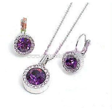 Purple Zircon Rhinestone Necklace Set