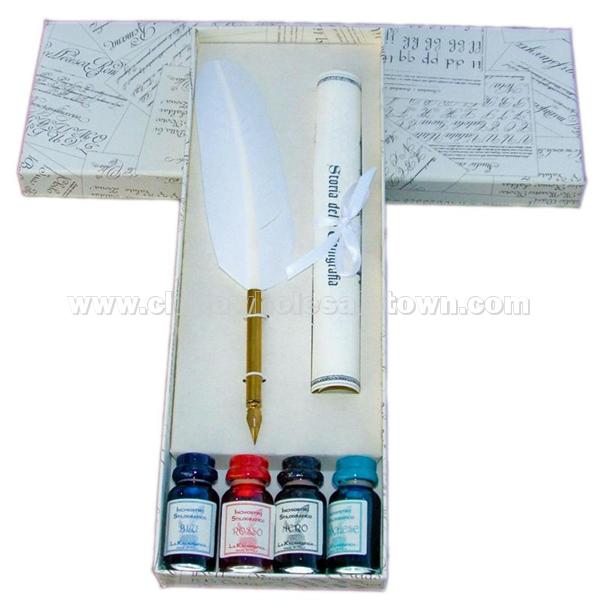 Quill Feather Pen Set with 4 Bottles of Ink