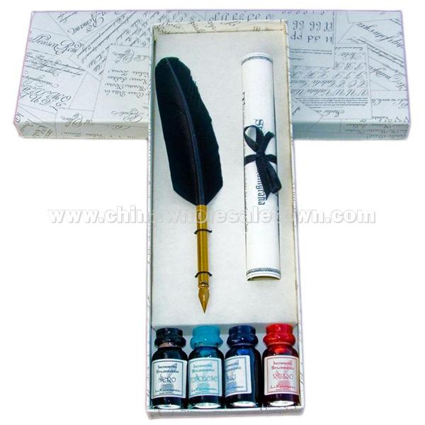 Quill Feather Pen Set with 4 Bottles of Ink